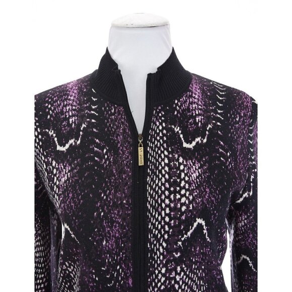 St. John Sport Wool Full Zip Reptile Cardigan Knit Sweater Purple Women Sz S - Picture 7 of 14